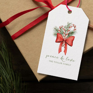 Vintage Simple Candy Cane Bow Peace Love Christmas Gift Tags