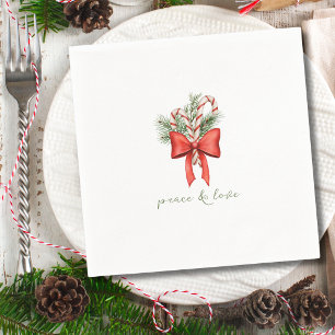 Vintage Simple Candy Cane Bow Peace Love Christmas Napkins