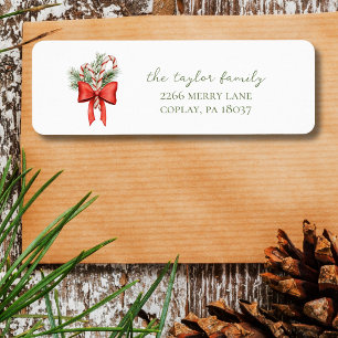 vintage simple candy cane Christmas address return Label