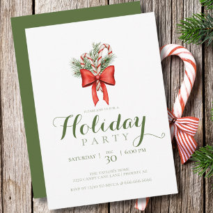 Vintage Simple Candy Cane Christmas Holiday Party Invitation