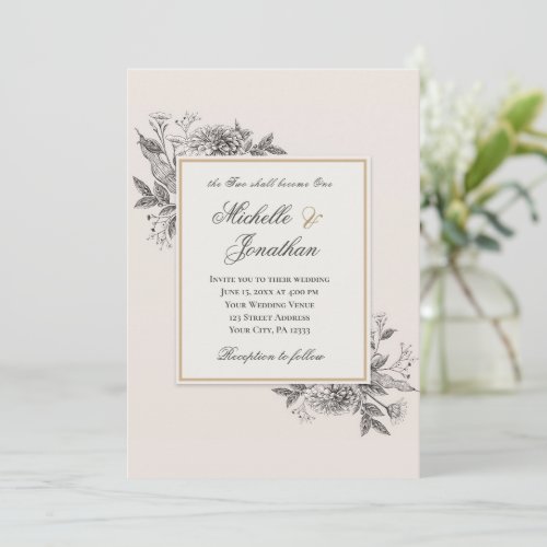 Vintage Simple Hand Drawn Floral Christian Wedding Invitation