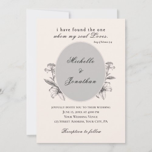 Vintage Simple Lily Floral Christian Wedding Invitation