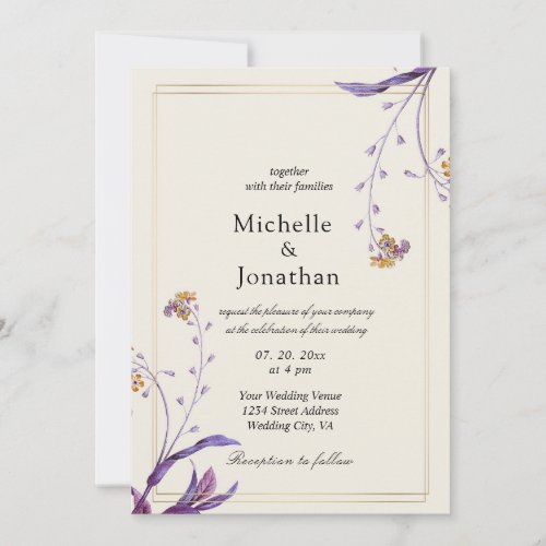 Vintage Simple Purple Flowers Christian Wedding Invitation