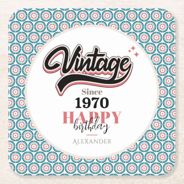 Vintage since - 1970 square paper coaster (Front)