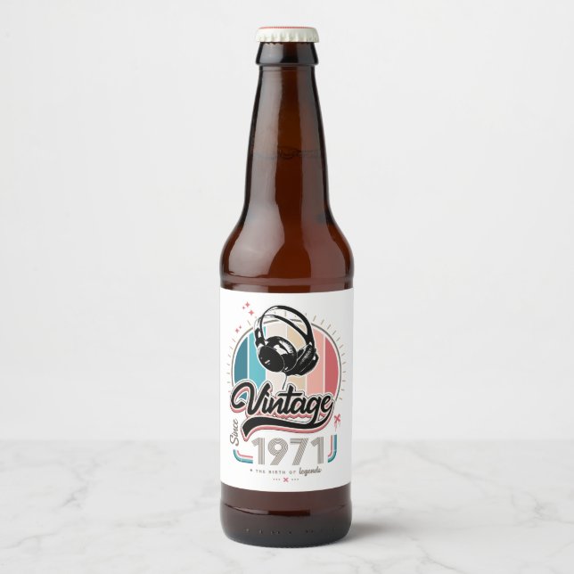 Vintage since 1971 headphones beer bottle label (Front)