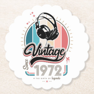 Vintage since 1972 headphones paper coaster