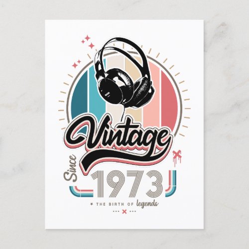 Vintage since 1973 headphones postcard