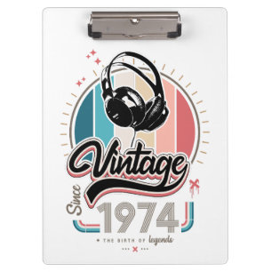 Vintage since 1974 headphones clipboard