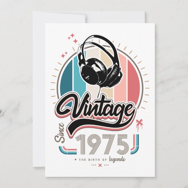 Vintage since 1975 headphones invitation (Front)