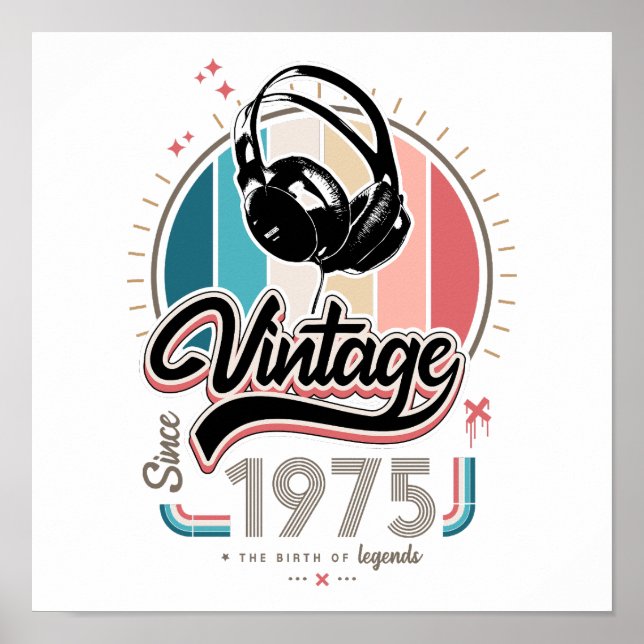 Vintage since 1975 headphones poster (Front)