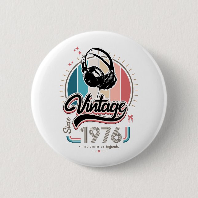 Vintage since 1976 headphones button (Front)