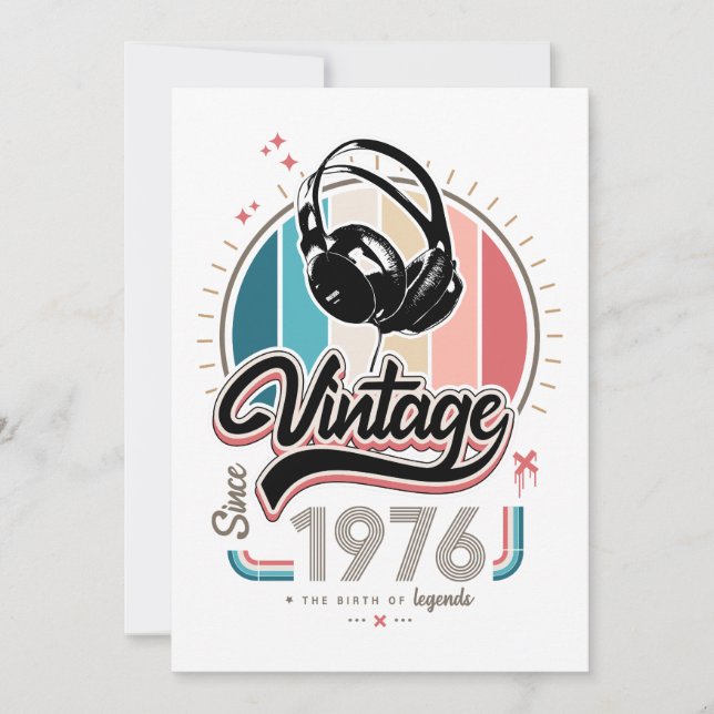 Vintage since 1976 headphones invitation (Front)