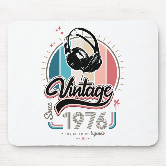 Vintage since 1976 headphones mouse pad (Front)
