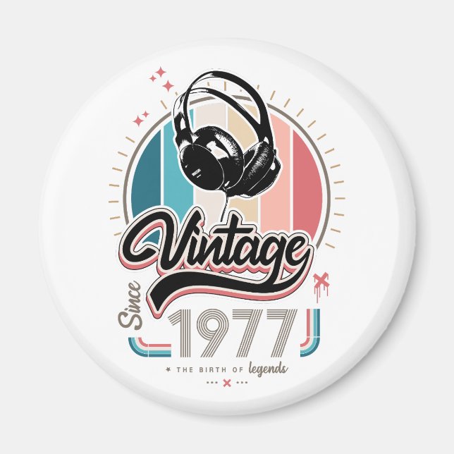 Vintage since 1977 headphones magnet (Front)
