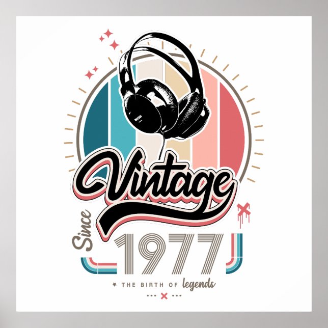 Vintage since 1977 headphones poster (Front)