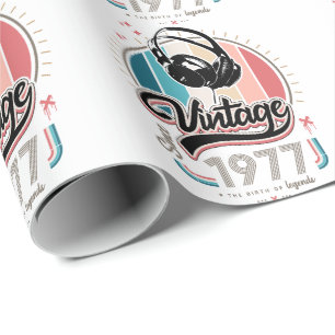 Vintage since 1977 headphones wrapping paper