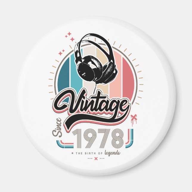 Vintage since 1978 headphones magnet (Front)