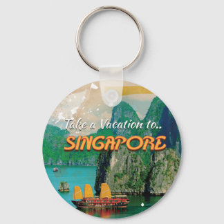 Vintage Singapore Vacation Poster. Keychain