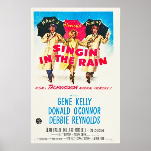 Vintage Singin In The Rain Musical Comedy Movie Poster