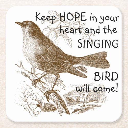 Vintage Singing Bird Keep Hope in Your Heart Square Paper Coaster