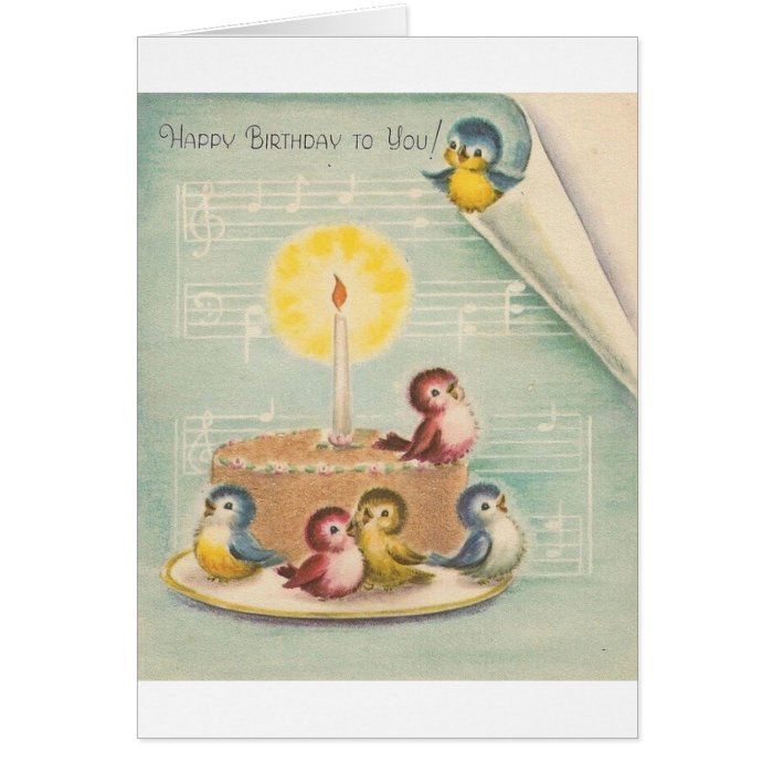 Vintage Singing Birds And Cake Birthday Card