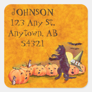 Vintage Singing Black Cat Halloween Address Label