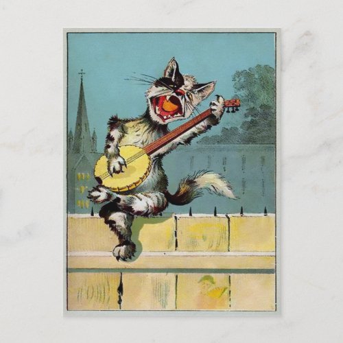 Vintage Singing Cat Postcard