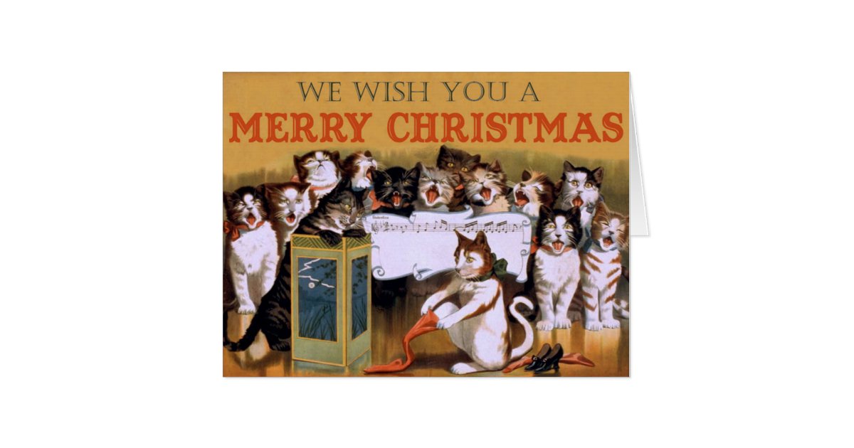 Vintage Singing Cats Christmas Greeting Card Zazzle Com