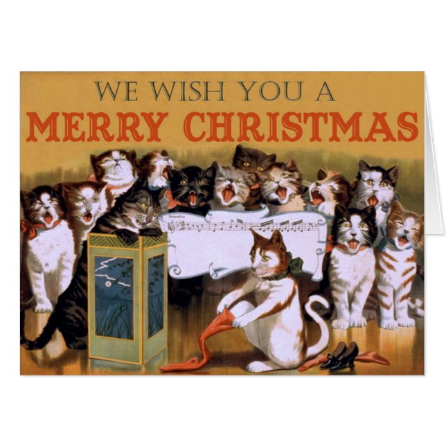 Vintage Singing Cats Christmas Greeting Card (Front Horizontal)