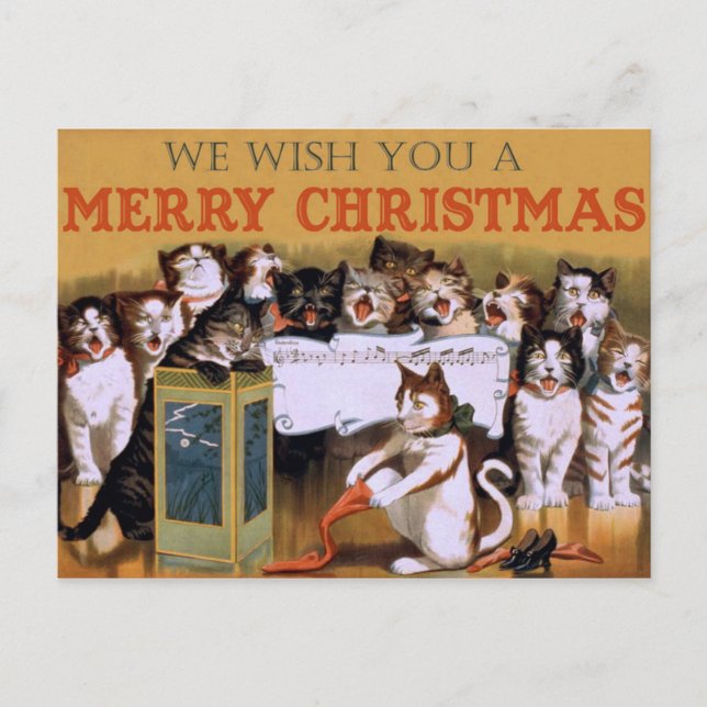 Vintage Singing Cats Christmas Greeting Holiday Postcard (Front)