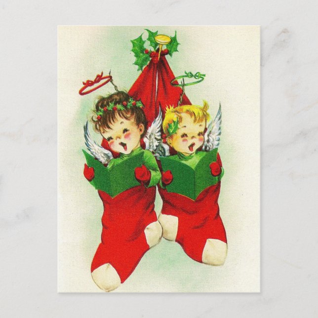 Vintage Singing Christmas kids Holiday postcard (Front)