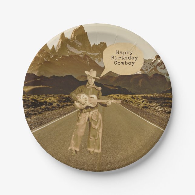 Vintage Singing Cowboy Birthday Paper Plates (Front)