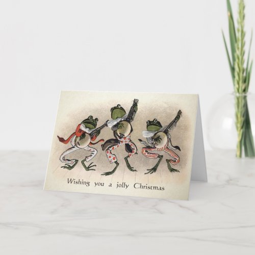 Vintage Singing Frogs Christmas Card
