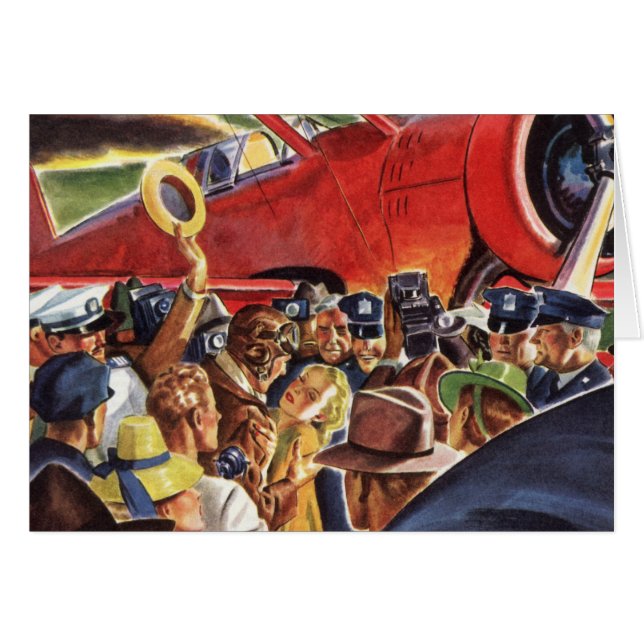 Vintage Single Prop Airplane Pilot with Paparazzi (Front Horizontal)