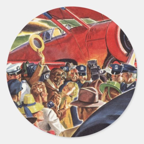Vintage Single Prop Airplane Pilot with Paparazzi Classic Round Sticker