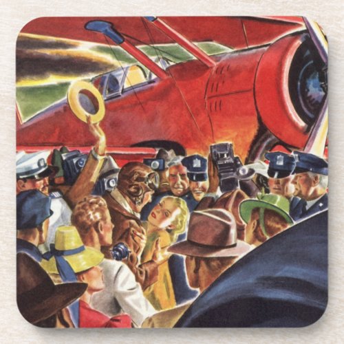Vintage Single Prop Airplane Pilot with Paparazzi Drink Coaster