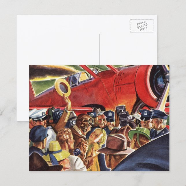 Vintage Single Prop Airplane Pilot with Paparazzi Postcard (Front/Back)