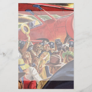 Vintage Single Prop Airplane Pilot with Paparazzi Stationery