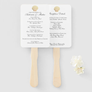 Vintage Single Seashell Wedding Program Menu Combo Hand Fan