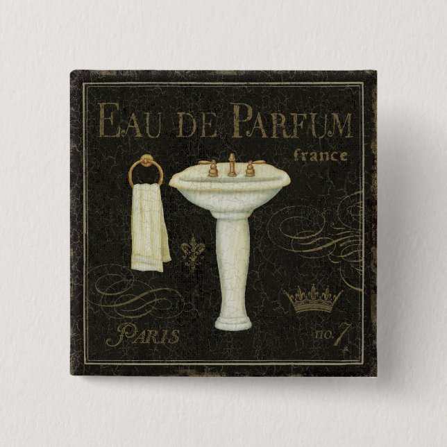 Vintage Sink and Towel Pinback Button (Front)