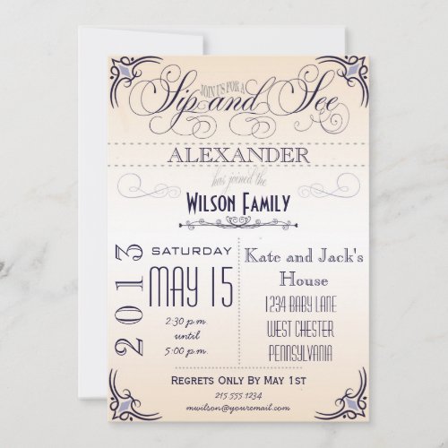 Vintage Sip and See Invitation