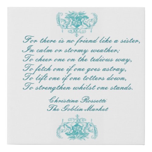 Vintage Sisters Poem by Christina Rosetti in blue Faux Canvas Print