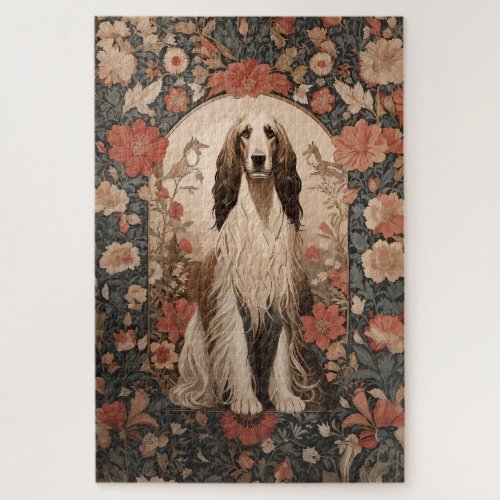 Vintage Sitting Afghan Hound Floral Jigsaw Puzzle