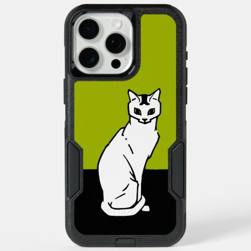 Vintage Sitting Cat Julie de Graag Green Black iPhone 15 Pro Max Case