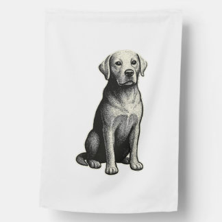 Vintage Sitting Dog Illustration House Flag