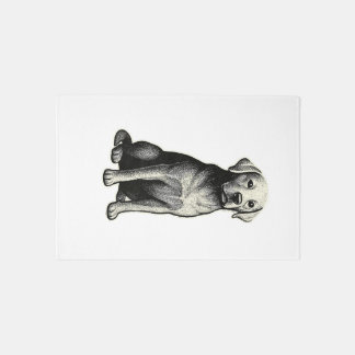 Vintage Sitting Dog Illustration Rug