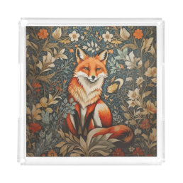 Vintage Sitting Fox William Morris Inspired Floral Acrylic Tray