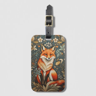 Vintage Sitting Fox William Morris Inspired Floral Luggage Tag