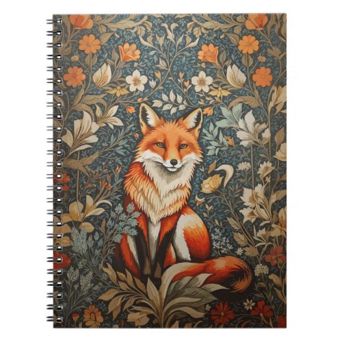 Vintage Sitting Fox William Morris Inspired Floral Notebook