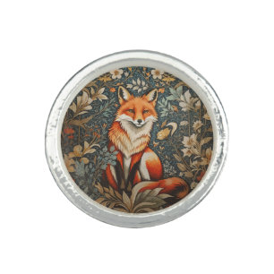 Vintage Sitting Fox William Morris Inspired Floral Ring